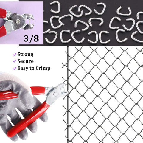 Heavy Duty Galvanized Hog Rings Assortment Kit 1000 Pcs 3 8 Inch Steel Loop Pins for securing chain link fencing.