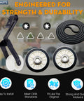All In One Dryer Repair Kit With Drum Rollers Idler Pulley And Belt For Whirlpool Amana Maytag KitchenAid Dryers Your Go To Replacement For WED4815EW1 NGD4655EW2 showing components and features.
