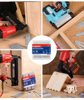Top Shelf 18 Gauge Brad Nails 1200 Count Zinc Plated Steel Pins being used with tools to secure wood pieces for repairs and projects.