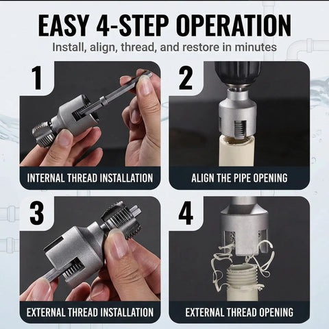 Step-by-step guide for Heavy Duty 4 In 1 Water Pipe Wrench With Integrated Threader For PVC installation process.