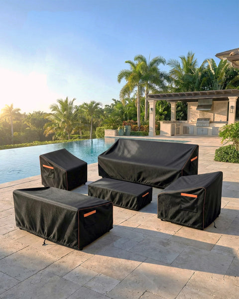 Heavy Duty 600D Outdoor Chair Covers Waterproof For Swivel, Lounge, Rocking And Adirondack Chairs, 2 Pack, shown poolside