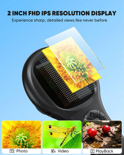 Pocket Digital Microscope for Kids Kid Friendly Handheld USB 500X Magnifier With 4X Zoom Portable Learning Toy for Exploring Coins Fibers Gems and More Ideal Christmas Birthday Gift for Boys and Girls Aged 3 12, 2-inch IPS screen