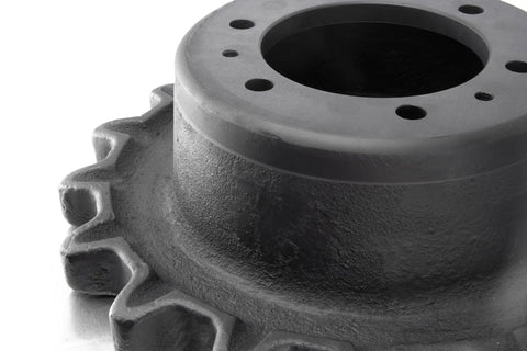 Top Shelf Replacement Drive Sprocket For Bobcat Skid Steer Loaders showing a close-up of the steel six hole bolt pattern and cogs.