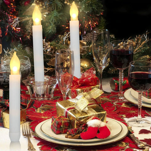 60 Pcs Flameless Led Taper Candles Battery Operated Flickering Warm Light For Weddings And Church Venues White Candles White Light Battery Not Included Realistic Candle Ambiance Safe Durable Decor on holiday table setting