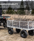 Heavy Duty Steel Utility Garden Cart Hauls Up To 1000 Pounds With Removable Sides in field with branches loaded