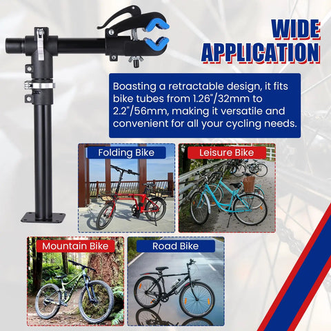 Extended Adjustable Bike Repair Stand With Clamp For Road And Mountain Bikes Space Saving Home Maintenance Rack