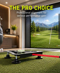 Adjustable Alignment And Leveling Stand For R10 Launch Monitor in modern golf simulator room, durable metal construction