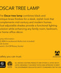 86 Inch Tall Tree Floor Lamp With Dual Adjustable Lights In Black And Antique Brass, product description on yellow background