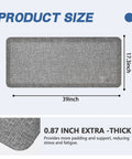 No Slip 0.875 Inch Thick Anti Fatigue Kitchen Floor Mat in Light Gray, 17.3 by 39 Inches, ergonomic and waterproof.