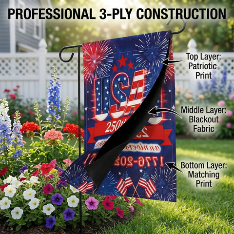 All American 250th Anniversary USA Garden Flag for Outdoor Celebration, Double Sided 3 Ply Patriotic Flag 1776 2026 with flowers