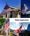 All In One 5 Foot Flag Pole Kit For Outdoor Home Use With American Flag And Solar Light displayed on porches and vehicles