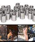Heavy Duty Pro Grade 20 Piece 304 Stainless Steel Wire Thread Inserts Kit M12 x 1.25 Helicoil Style Sleeves For Quick Thread Repair And Conversion In Metal Fasteners displayed with automotive repair applications.