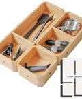 Modular Bamboo Drawer Organizer Set With Magnetic Containers And Removable Inserts for kitchen drawer, wood material, 9 x 13.5 x 2.4 in