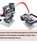 Heavy Duty Variable Speed Belt Sander And Rock Solid Grinder For Fast Knife Sharpening Rust Stripping And Slick Metal Finishing On A Compact Foldable Stand with adjustable sand belt wheel group.
