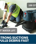 Savage 9 Gallon Dust Extractor With Auto Filter Activation For Grinders And Power Tools in use with grinder on jobsite.