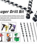 NICAVKIT six 12-inch hex-shank auger drill bits for wood, plastic, drywall (1/4–7/8 in)