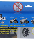 Front view of IDEAL TKO carbide tipped hole cutter kit in blue box with four cutters and carry case.