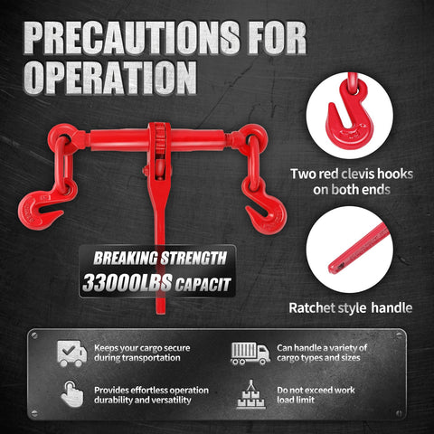 Beefy Heavy Duty Ratchet Chain Load Binder Set Nine Thousand Two Hundred Lbs Capacity Three Eighths To One Half Inch With Two Grab Hooks