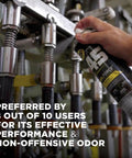 Person using Go-To Dual Force Multi-Purpose Lubricant And Penetrant Aerosol, 14 Oz Can, case of 12, in industrial setting.