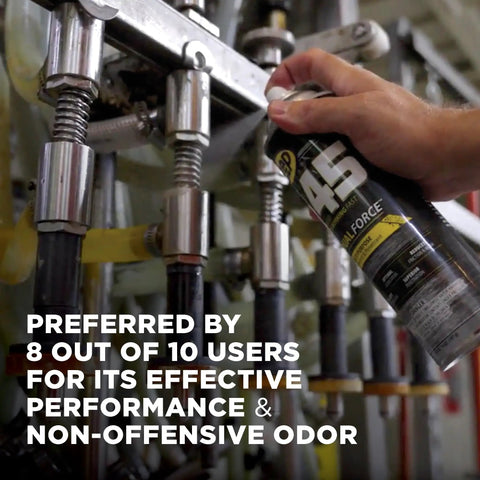Person using Go-To Dual Force Multi-Purpose Lubricant And Penetrant Aerosol, 14 Oz Can, case of 12, in industrial setting.