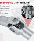Heavy Duty Final Drive Shaft U Joint Yoke For Honda ATV Models Recon 250 FourTrax 300 Foreman 500 400 450 Rubicon 500 Rancher 400 350 OEM 40210-HN7-010 Drop In Fit Direct Bolt On Replacement, silver metal yoke close-up