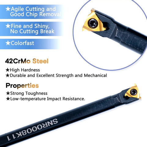 Beefy Lathe Threading Tool Set With Internal Boring Bars And Carbide Inserts For Metal Lathe Includes SNR0008K11
