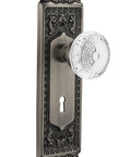 Double Dummy Egg And Dart Door Plate With Keyhole And Lead Free Crystal Meadows Knob Surface Mounted Antique Pewter Finish