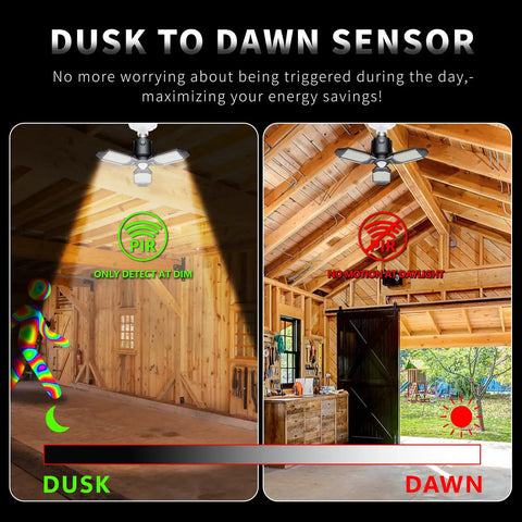 Image showing 80W Motion Activated LED Shop Light With PIR Sensor for garages with dusk to dawn sensor functionality.