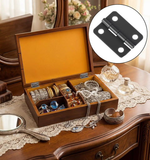 Jewelry box with 50 Pairs 1 Inch Tiny Metal Hinges With Screws For Wooden Boxes, Jewelry Boxes And Gift Cases