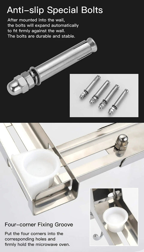 Close-up of anti-slip special bolts and fixing groove for Stainless Steel Microwave Wall Mount Bracket With Telescopic Arm And Fixing Kit