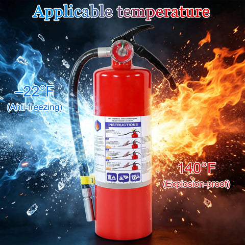 4 Pack 5LB ABC Dry Chemical Fire Extinguisher Haul For Home Kitchen Car And RV showing anti-freezing and explosion-proof instructions.