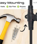 Beefy 50 Ft Heavy Duty 14 3 Extension Cord With 10 Outlets for indoor outdoor use next to hammer and nails for easy mounting.