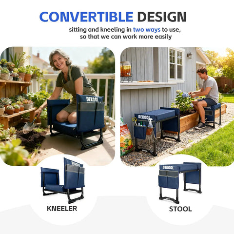 Upgraded Garden Kneeler And Seat With 9.8 Inch Wide And 3 Inch Thick Kneeling Pad, Heavy Duty Stool With 2 Large Tool Bags, Blue