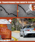 Before and after using Two Pack Grey Self Leveling Concrete Crack Filler Sealant for driveways with a car on repaired surface.