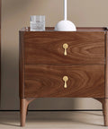 Wooden nightstand with Solid Brass Cabinet Knobs 2 Pack In Brushed Gold Finish, modern pendant pulls for drawers, bedroom furniture