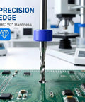 1.9Mm Micro Drill Bits Tungsten Carbide Set drilling a PCB board, 3.18mm shank, precise edge, used in electronics.