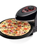Pizzazz Plus Rotating Countertop Oven With Even Bake Tech Dual Top And Bottom Heating with pizza on rotating tray