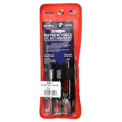 Mayhew Tools 3-piece pneumatic bolt breaker set in red pouch with black steel bits