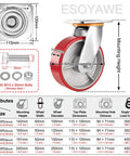Heavy Duty Polyurethane Caster Wheels Set Of 4 With Locks Double Ball Bearing Swivel Casters dimensions and features diagram.