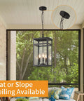 Three Light Outdoor Indoor Pendant Light Black Exterior With Seeded Glass Shade Dope Modern Chandelier For Front Porch Entrance And Foyer Weather Resistant Hanging Ceiling Mount For Outdoor Or Indoor Use