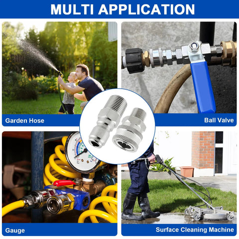 Wayona 8-pc stainless steel quick-connect kit for 3/8 in pressure washer hoses – close-up view