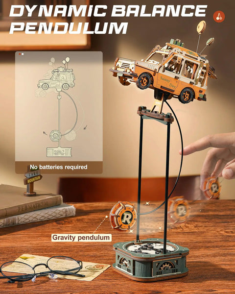 Dope Pendulum Balance Toy 3D Wooden Puzzle Kit For Adults, retro road tripper car on desk