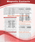 Informative guide on magnetic contacts, detailing installation and selection tips with a red and white graphic background.