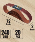 Straight Up 2 X 72 Inch Sanding Belts 240 Grit Aluminum Oxide Grinding Belt For Belt Grinders showing 20 pack of sanding belts.