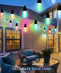 Outdoor String Lights 50 Feet For Patio With 20 Dimmable RGBW LED Bulbs IP66 Waterproof And Shatterproof App Control And Remote