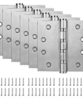 Six Pack Stainless Steel 4 Inch Door Hinges Set With Ball Bearing, Heavy Duty Square Corner Hinge For Exterior And Interior Doors, Satin Nickel Finish, Includes 48 Matching Screws, 6 hinges and screws