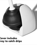 Hassle Free Toilet Plunger With Drip Proof Cover For Zero Mess And Easy Under Sink Storage featuring a black plunger with white cover.