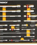 29 Piece Quarter Inch, Three Eighths Inch, And Half Inch Drive Chrome Tool Accessories Kit With EVA Foam Tray, Extension Bars