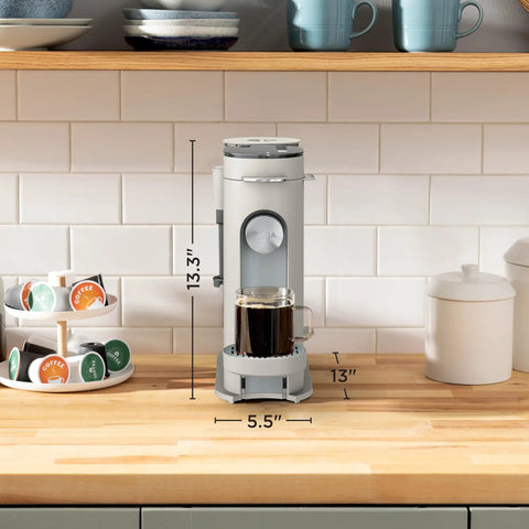 Pod and Grounds Single Serve Coffee Maker With Built In Milk Frother 56 Oz Reservoir K-Cup Pod Compatible on countertop
