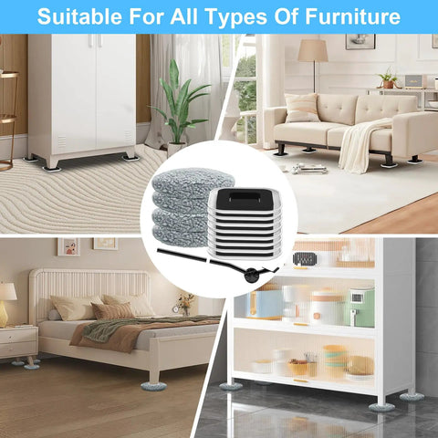 3-In-1 Furniture Sliders Kit For Carpet And Hard Floors, Heavy-Duty Moving Pads With 8 Carpet Sliders 4.3 Inches, Plus 4 Hard Floor Socks And 1 Lifter, Protects Floors And Makes It No Sweat To Glide Heavy Furniture